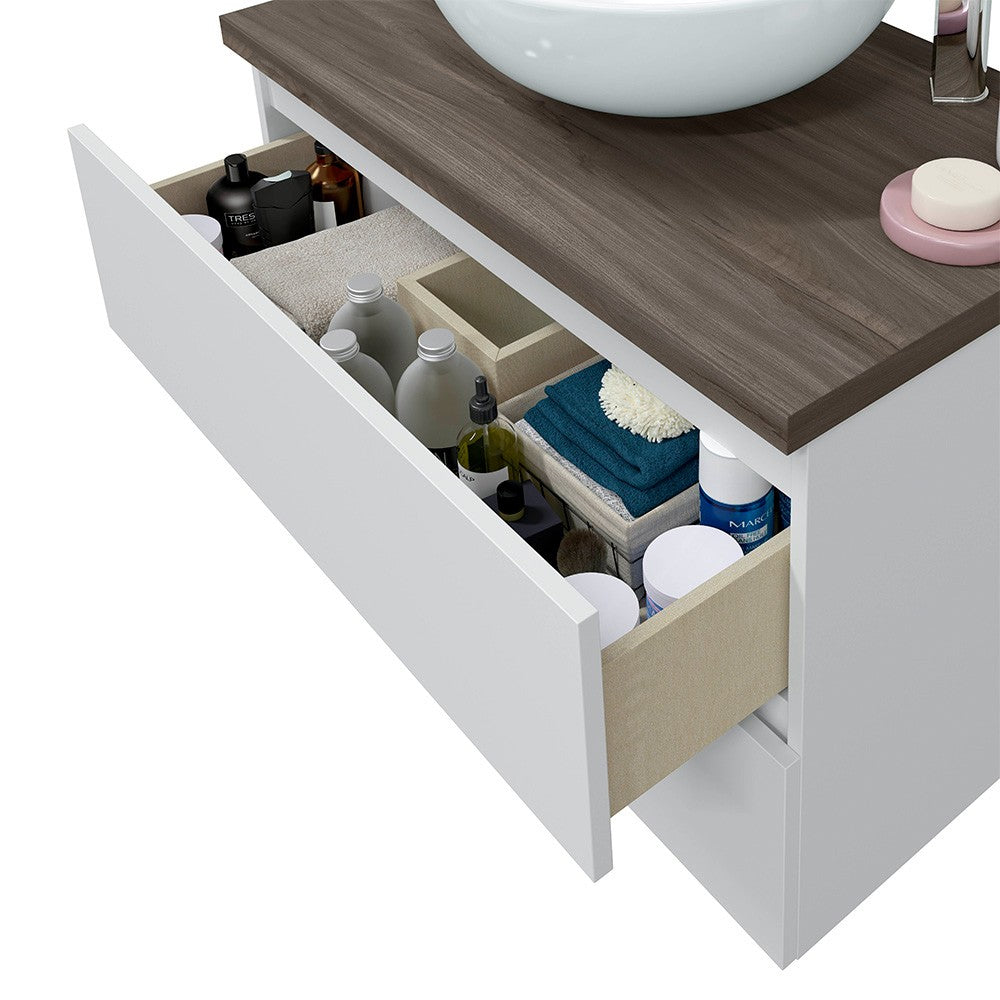Mobile bagno da terra 80 legno bianco con lavabo e specchio  Lucy