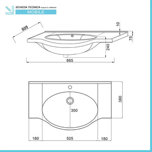 Mobile Bagno da terra 85 cm rovere bianco + specchio con pensile e luce LED