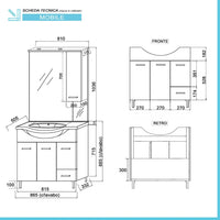 Mobile Bagno da terra 85 cm rovere grigio completo di specchio con pensile e LED