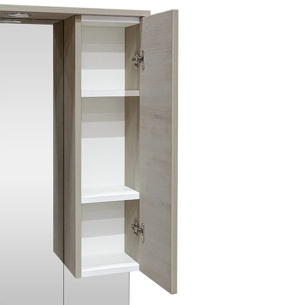 Mobile Bagno da terra 85 cm rovere grigio completo di specchio con pensile e LED