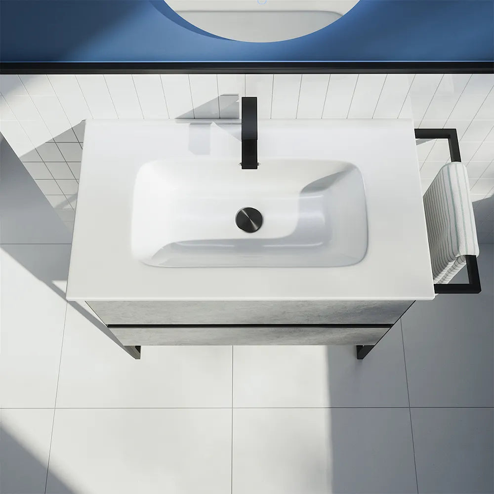 Mobile bagno a terra 80cm grigio cemento con lavabo in ceramica | Sapo