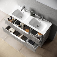 Mobile Bagno 120cm a Terra Con Lavabo doppia Vasca, Tre Cassetti e Specchio - Cemento