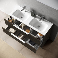 Mobile Bagno 120cm a Terra Con Lavabo doppia Vasca, Tre Cassetti e Specchio - Testa di Moro