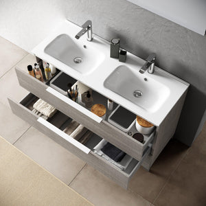 Mobile Bagno 120cm a Terra Con Lavabo doppia Vasca, Tre Cassetti e Specchio - Grigio