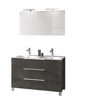 Mobile Bagno 120cm a Terra Con Lavabo doppia Vasca, Tre Cassetti e Specchio - Ossido
