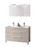 Mobile Bagno 120cm a Terra Con Lavabo doppia Vasca, Tre Cassetti e Specchio - Sherwood