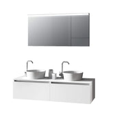 Mobile Bagno 140cm Con Doppio Lavabo, Base Con Cassetto E Specchio Con LED Integrato - Bianco