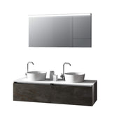 Mobile Bagno 140cm Con Doppio Lavabo, Base Con Cassetto E Specchio Con LED Integrato - Ossido