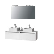 Mobile Bagno 140cm Con Doppio Lavabo, Base Con Cassetto, Specchio E Lampada - Bianco