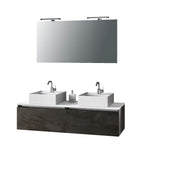 Mobile Bagno 140cm Con Doppio Lavabo, Base Con Cassetto, Specchio E Lampada - Ossido