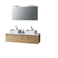 Mobile Bagno 140cm Con Doppio Lavabo, Base Con Cassetto, Specchio E Lampada - Rovere Miele
