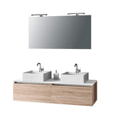 Mobile Bagno 140cm Con Doppio Lavabo, Base Con Cassetto, Specchio E Lampada - Tabacco Chiaro