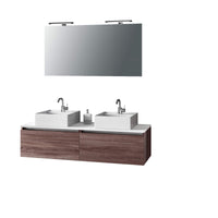 Mobile Bagno 140cm Con Doppio Lavabo, Base Con Cassetto, Specchio E Lampada - Tabacco Scuro
