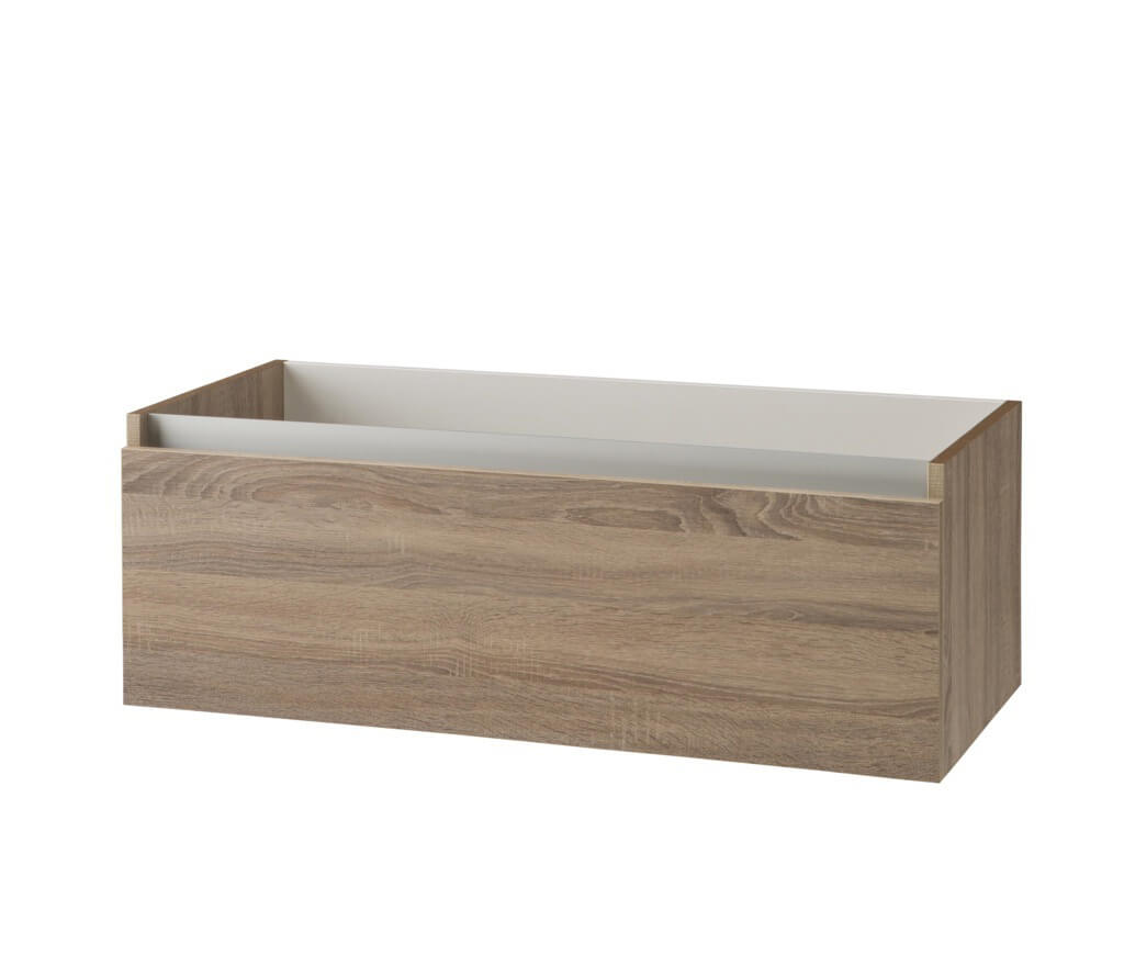Mobile Bagno 140cm Con Doppio Lavabo, Base Con Cassetto E Specchio Con LED Integrato - Tabacco Chiaro