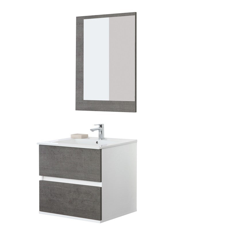 Mobile Bagno Feridras Cemento L.60xP.47xH.57 con Lavabo e Specchio