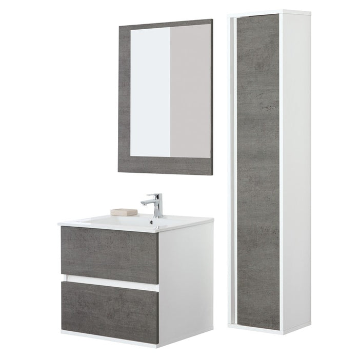 Mobile Bagno Feridras Cemento L.60xP.47xH.57 con Lavabo e Specchio