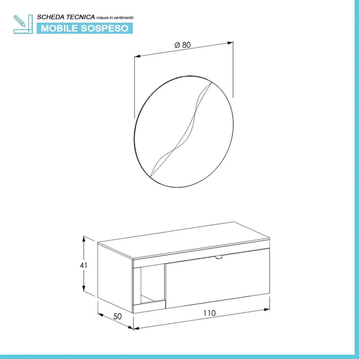 Mobile bagno portalavabo sospeso 110 cm grigio lava con specchio Maya