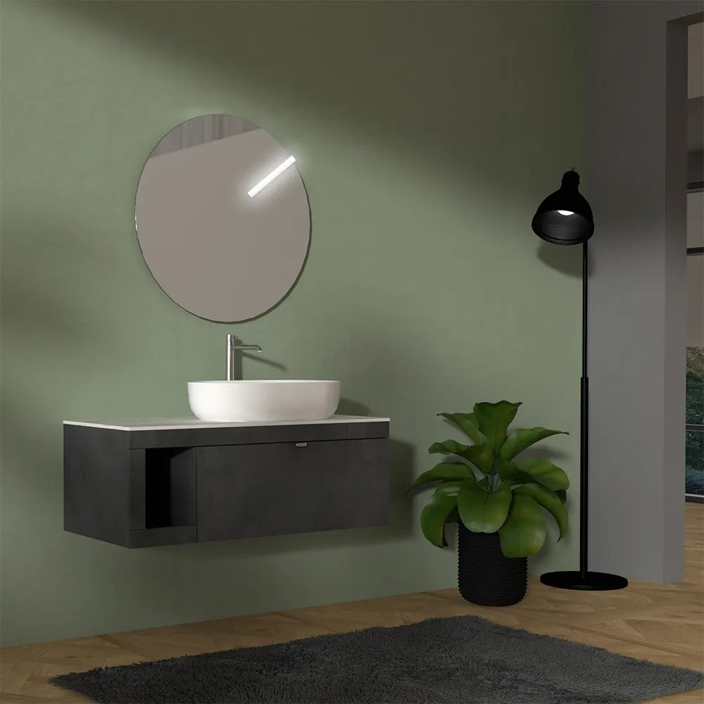 Mobile bagno portalavabo sospeso 110 cm grigio lava con top carrara Maya