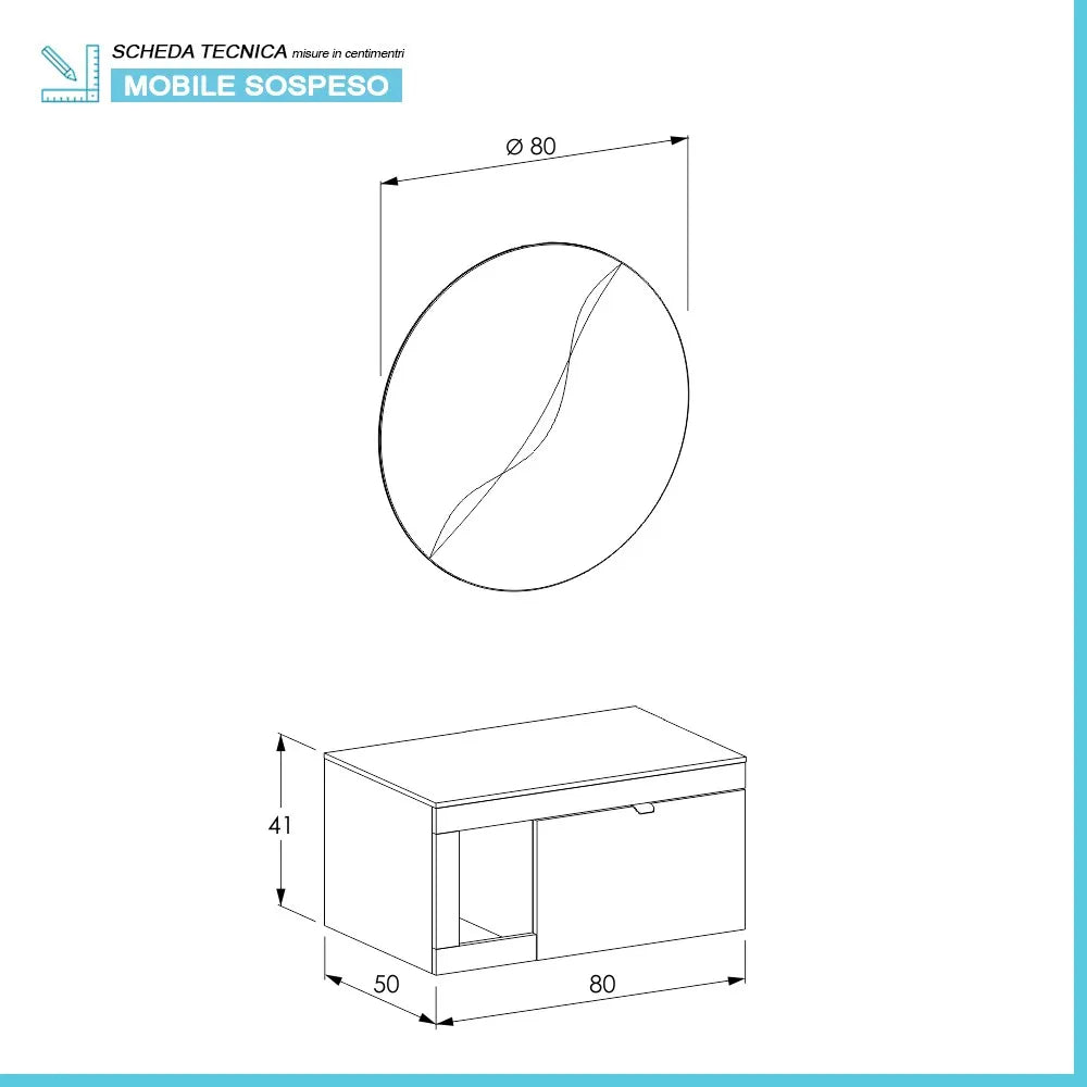 Mobile bagno portalavabo sospeso 80 cm grigio lava con specchio Maya