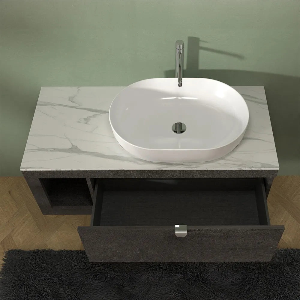 Mobile bagno portalavabo sospeso 80 cm grigio lava con top carrara Maya