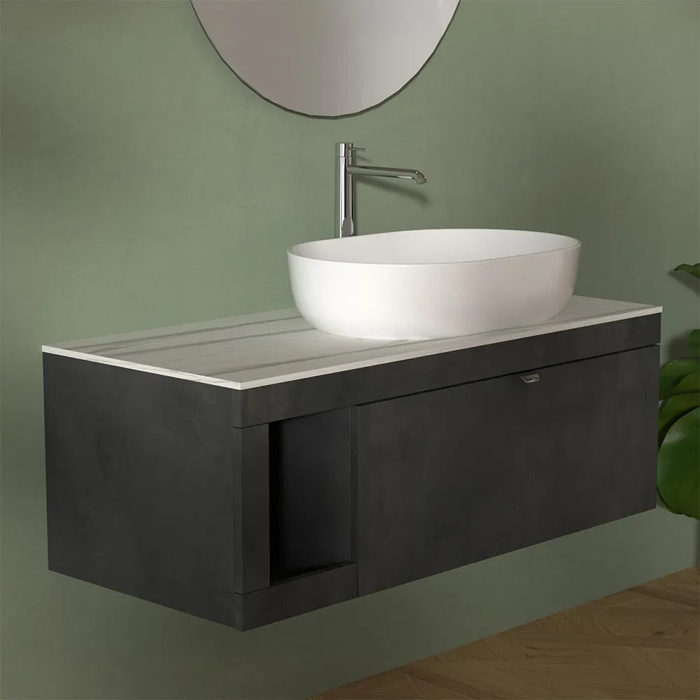 Mobile bagno portalavabo sospeso 80 cm grigio lava con top carrara Maya