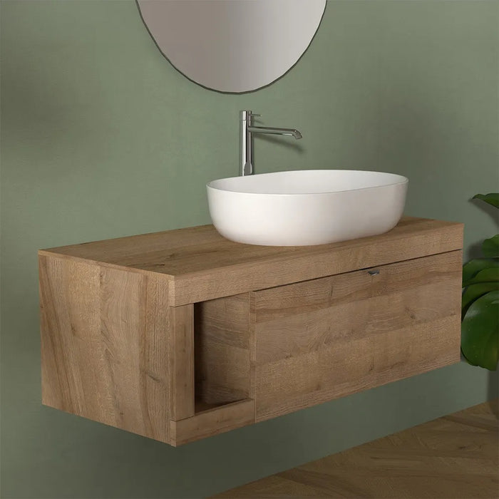 Mobile bagno portalavabo sospeso 80 cm rovere miele con specchio Maya