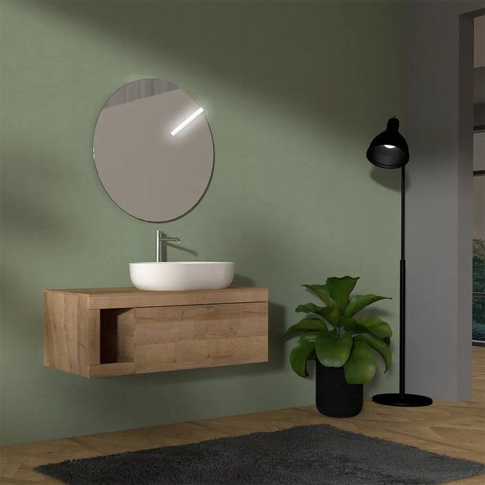Mobile bagno portalavabo sospeso 80 cm rovere miele con specchio Maya