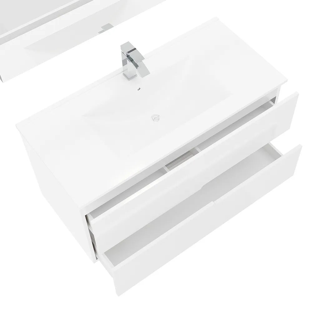 Mobile bagno sospeso 100 bianco lucido con lavabo e specchio LED  Eva