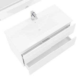 Mobile bagno sospeso 100 bianco lucido con lavabo e specchio LED  Eva