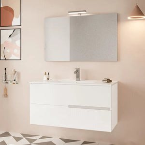 Mobile bagno sospeso 100 bianco lucido con lavabo e specchio LED  Eva