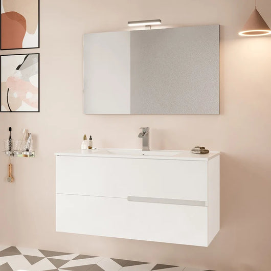 Mobile bagno sospeso 100 bianco lucido con lavabo e specchio LED  Eva