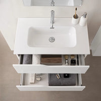 Mobile bagno sospeso 100 cm bianco e quercia con lavabo e specchio Sumya