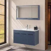 Mobile bagno sospeso 100 cm blu effetto legno con armadietto a specchio Sofia