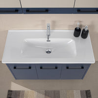 Mobile bagno sospeso 100 cm blu effetto legno con armadietto a specchio Sofia
