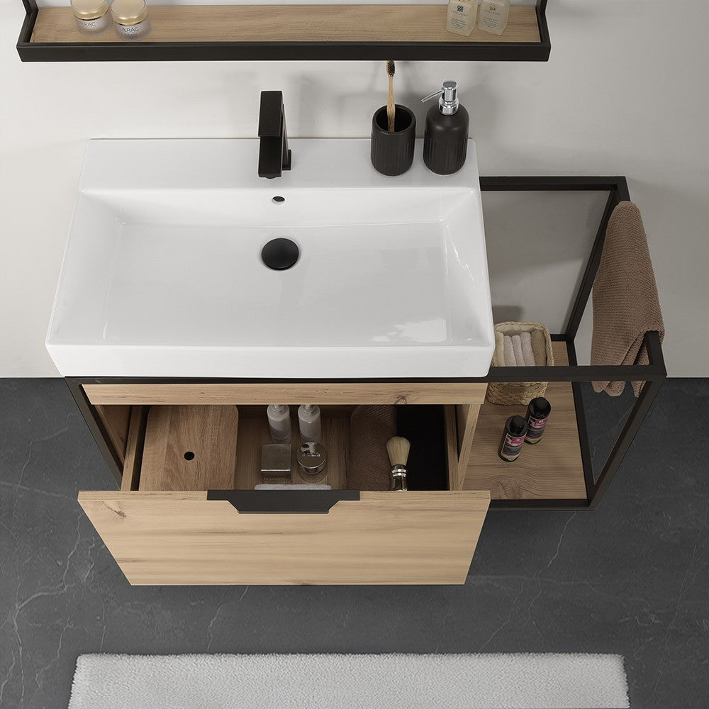 Mobile bagno sospeso 100 cm in legno e metallo nero con specchio Zante