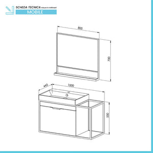 Mobile bagno sospeso 100 cm in legno e metallo nero con specchio Zante