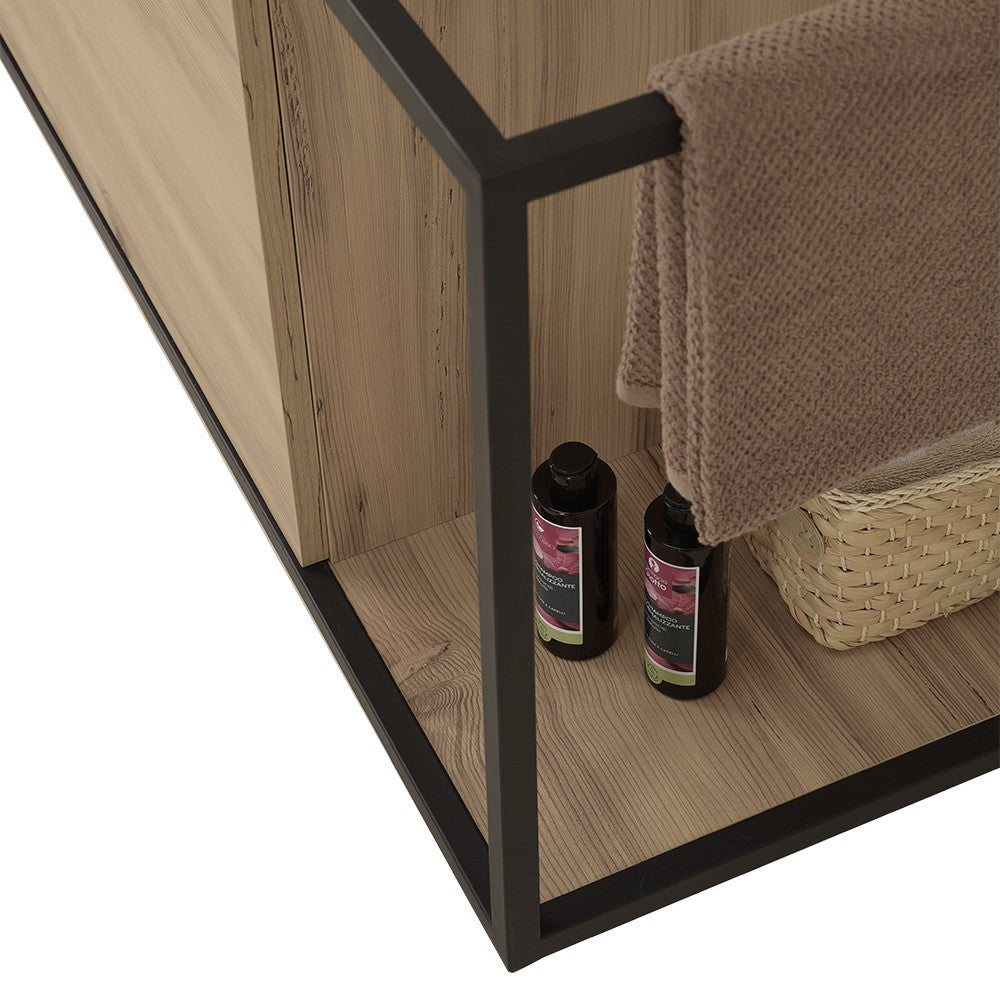 Mobile bagno sospeso 100 cm in legno e metallo nero con specchio Zante