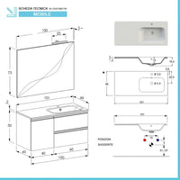 Mobile bagno sospeso 100 cm Master bianco con lavabo e specchio