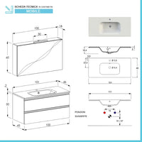 Mobile bagno sospeso 100 cm Master grigio cemento con specchio contenitore