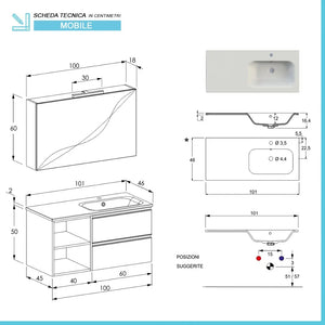 Mobile bagno sospeso 100 cm Master grigio con cassetti soft-close