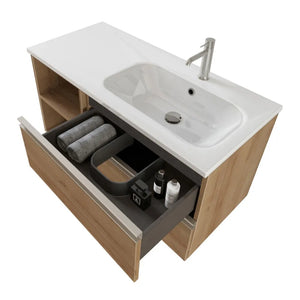 Mobile bagno sospeso 100 cm Master rovere con lavandino e specchio