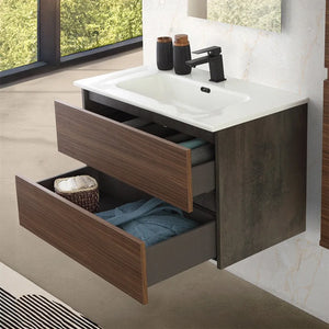Mobile bagno sospeso 100 cm ossido e noce  con cassetti soft-close Kleo
