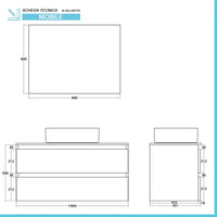 Mobile bagno sospeso 100 cm ossido e noce con top lavabo e specchio Kleo