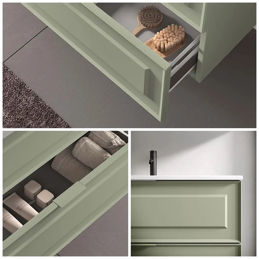 Mobile bagno sospeso 100 cm salvia opaco con lavabo e specchio Matisse