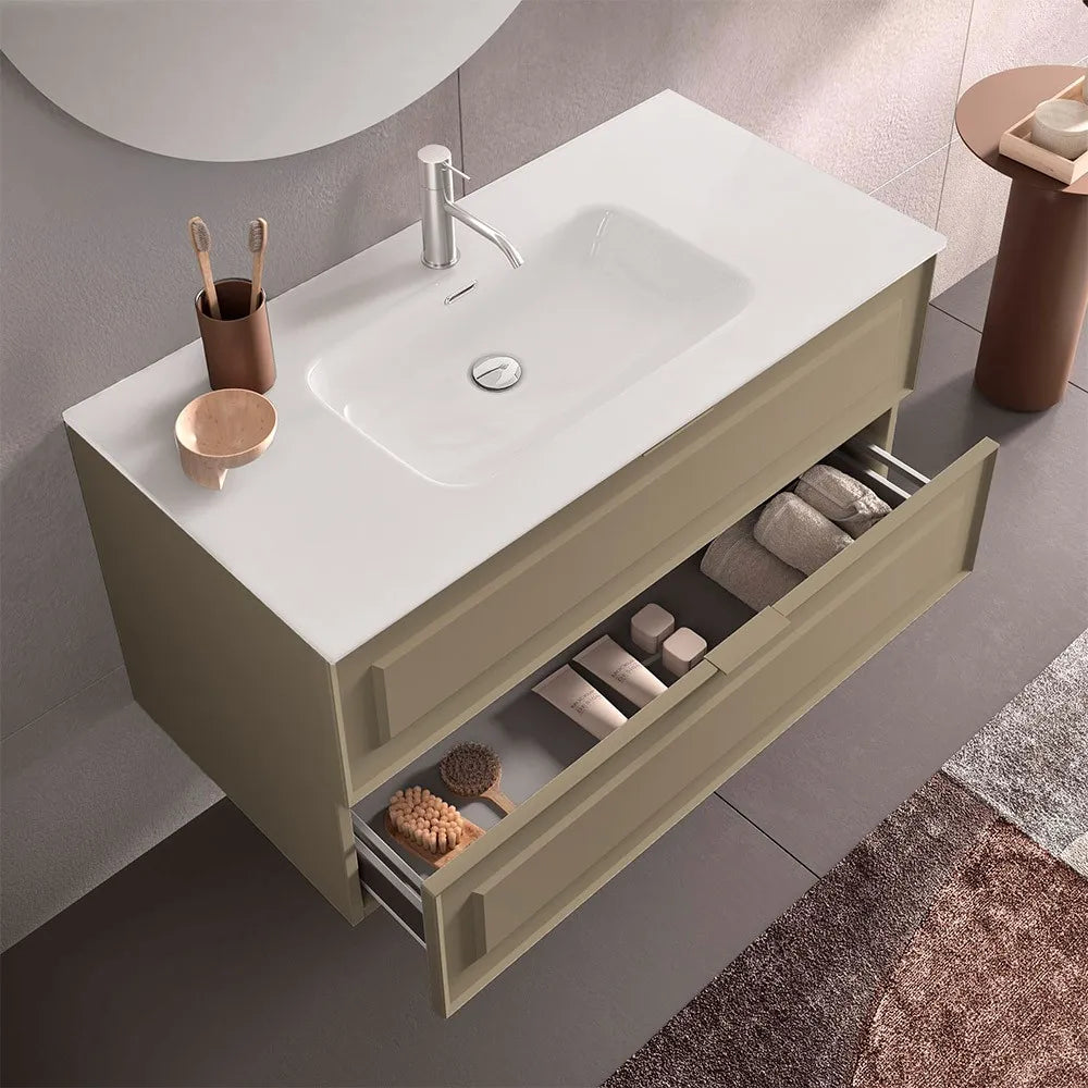 Mobile bagno sospeso 100 cm tortora opaco con lavabo e specchio Matisse