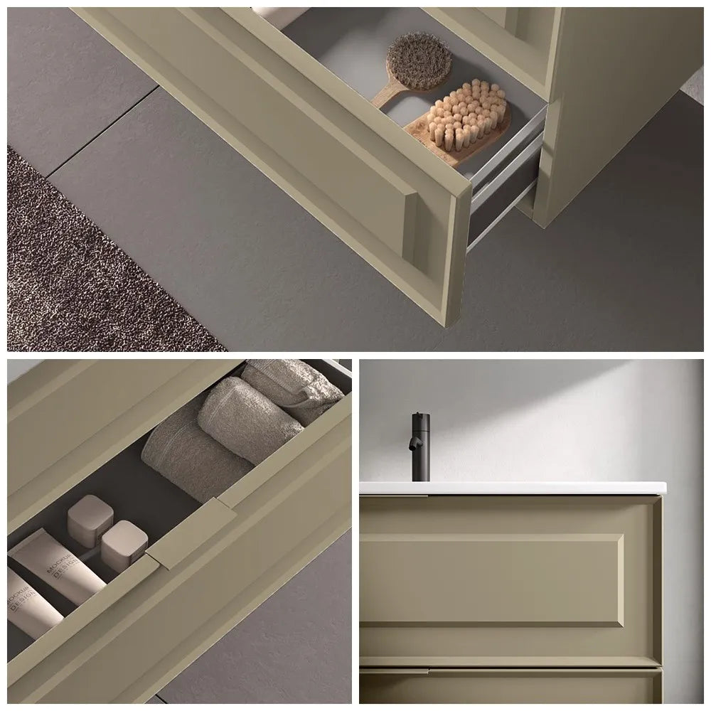 Mobile bagno sospeso 100 cm tortora opaco con lavabo e specchio Matisse