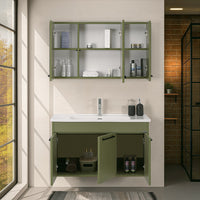 Mobile bagno sospeso 100 cm verde effetto legno con armadietto a specchio Sofia