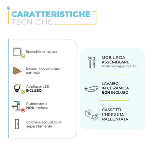 Mobile bagno sospeso 100 Town bianco top rovere fossile per lavabo dappoggio