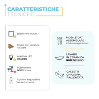 Mobile bagno sospeso 100 Town bianco top rovere naturale per lavabo dappoggio