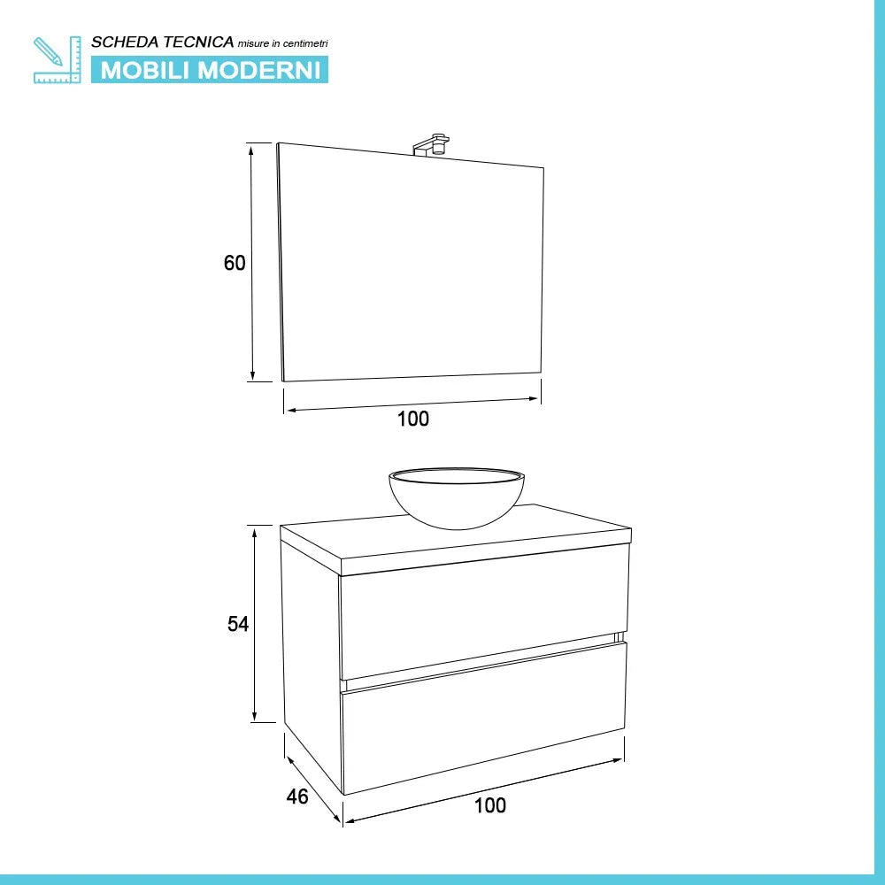 Mobile bagno sospeso 100 Town bianco top rovere naturale per lavabo dappoggio